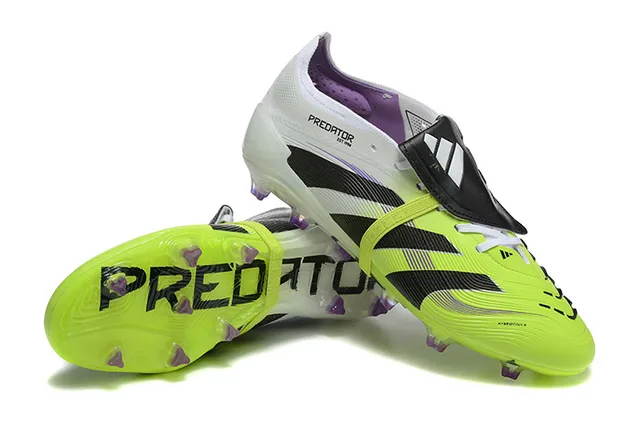 Adidas Predator Sapatos de futebol solo firme Amarelo Branco sem cadarços fechamento de tiras jaula do antepé neon 6