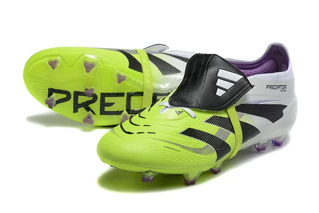 Adidas Predator Sapatos de futebol solo firme Amarelo Branco sem cadarços fechamento de tiras jaula do antepé neon 7