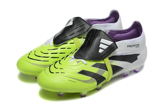 Adidas Predator Sapatos de futebol solo firme Amarelo Branco sem cadarços fechamento de tiras jaula do antepé neon 8