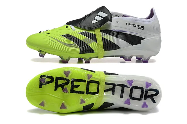 Adidas Predator Sapatos de futebol solo firme Amarelo Branco sem cadarços fechamento de tiras jaula do antepé neon 9