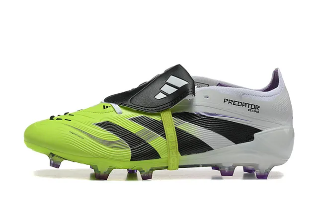 Adidas Predator Sapatos de futebol solo firme Amarelo Branco sem cadarços fechamento de tiras jaula do antepé neon 10