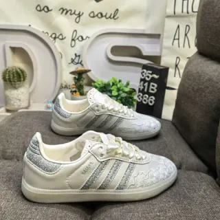 Adidas Samba Off-White لامعة خطوط حياة الستايل حذاء رياضي