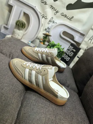 Adidas Samba Open-Back Lace-Up Beige Loafers 7