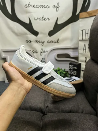 Adidas Samba Sapatos Mary Jane Rosa Bege Sem Cadarço com Tirante Velcro 15