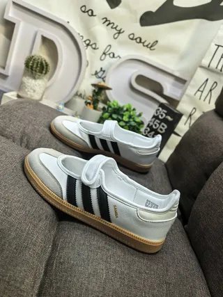 Adidas Samba Sapatos Mary Jane Rosa Bege Sem Cadarço com Tirante Velcro 17
