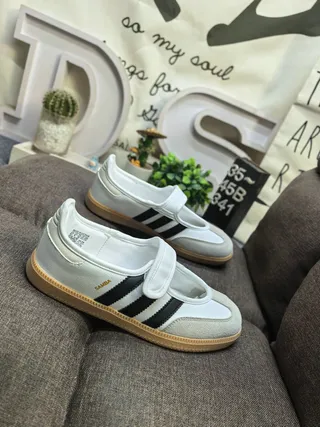 Adidas Samba Sapatos Mary Jane Rosa Bege Sem Cadarço com Tirante Velcro 19