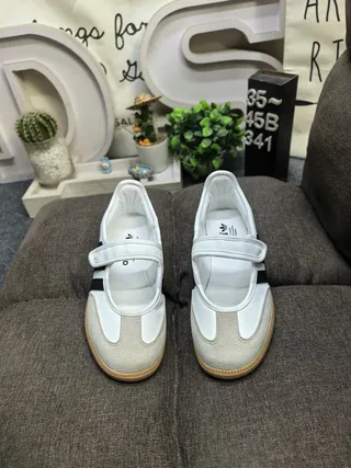 Adidas Samba Sapatos Mary Jane Rosa Bege Sem Cadarço com Tirante Velcro 20