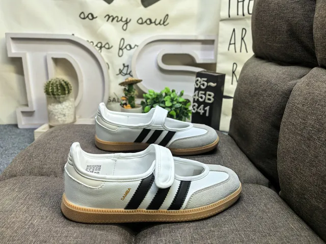Adidas Samba Sapatos Mary Jane Rosa Bege Sem Cadarço com Tirante Velcro 21