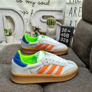 Adidas Samba أبيض برتقالي أخضر نيون أزرق جوم أحذية رياضية أسلوب حياة