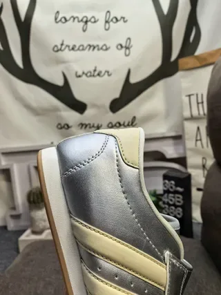 Adidas Prateado Bege Sem Cadarço Fita Velcro Ponta Acolchada Tênis 3