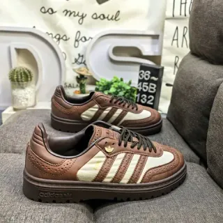 Adidas Spezial 棕色和米色 Brogue-Perforated 生活方式运动鞋