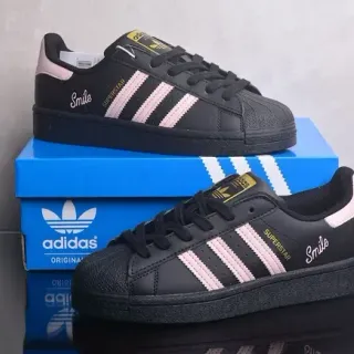 Adidas Superstar حذاء رياضي أسود وردي أسلوب حياة
