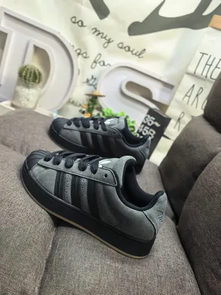 Adidas Superstar رمادي داكن أسود سويدي أسلوب حياة أحذية رياضية 7