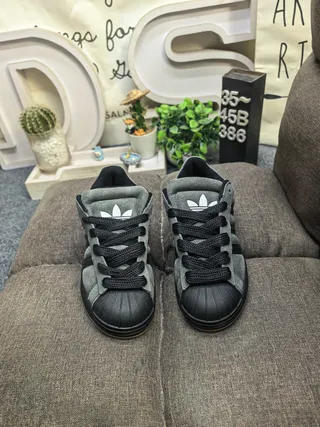 Adidas Superstar رمادي داكن أسود سويدي أسلوب حياة أحذية رياضية 10
