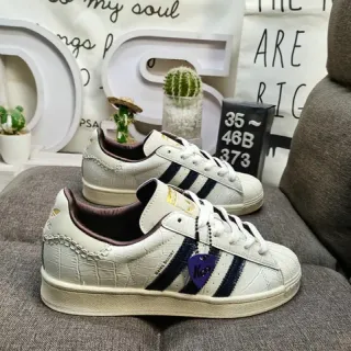 Adidas Superstar Off-White أحذية رياضية مكبوسة جلد التمساح شريط بحري للأسلوب الحياتي