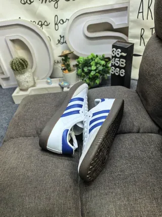 Adidas White Blue Leather Upper Three-Stripe Side Panel Lifestyle Sneakers 6
