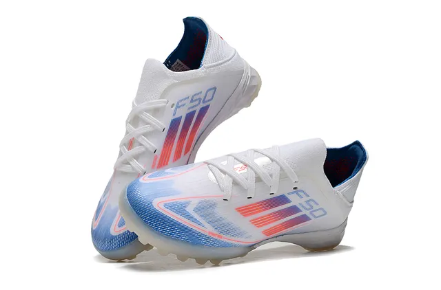 Adidas White Blue Low-Cut Knit Upper Gradient Stripe Graphic Turf Soccer Shoes 3