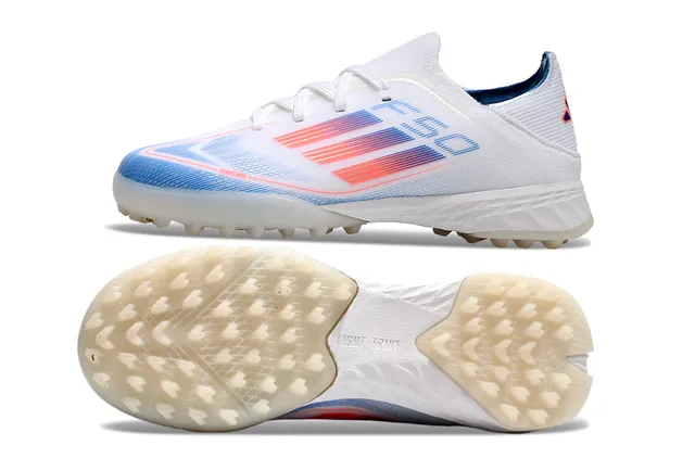 Adidas White Blue Low-Cut Knit Upper Gradient Stripe Graphic Turf Soccer Shoes 7