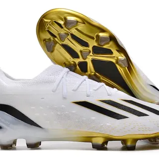 Adidas Or Blanc Bas en Coupe Maille Supérieure Lacets Asymétriques Sol Ferme Chaussures de Football