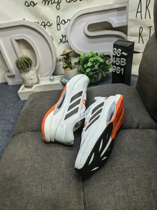 Adidas White Orange Knit Upper Sculpted Midsole Running Shoes 6