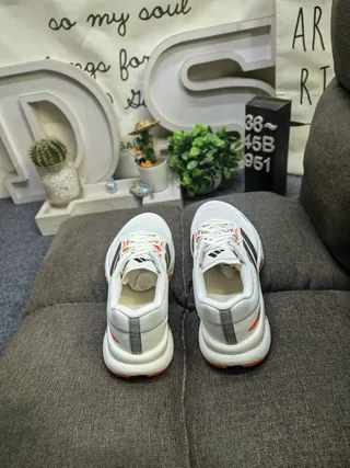 Adidas White Orange Knit Upper Sculpted Midsole Running Shoes 8