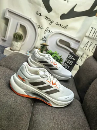 Adidas White Orange Knit Upper Sculpted Midsole Running Shoes 9