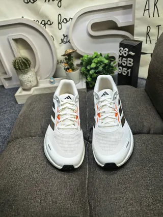 Adidas White Orange Knit Upper Sculpted Midsole Running Shoes 10