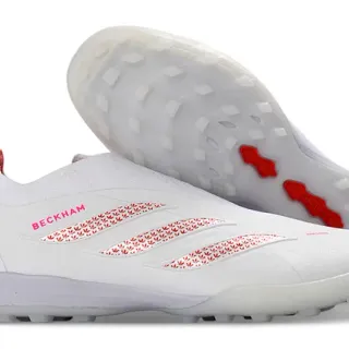 Adidas White Red Laceless Sock-Fit Upper Molded Turf Studs Artificial-Grass Soccer Shoes