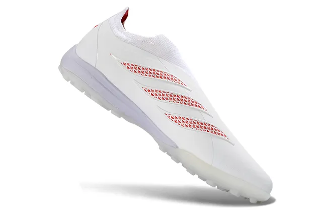 Adidas সাদা লাল লেসবিহীন সক-ফিট আপার মোল্ডেড টার্ফ স্টাডস কৃত্রিম ঘাস সকার জুতা 11