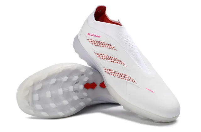 Adidas সাদা লাল লেসবিহীন সক-ফিট আপার মোল্ডেড টার্ফ স্টাডস কৃত্রিম ঘাস সকার জুতা 13