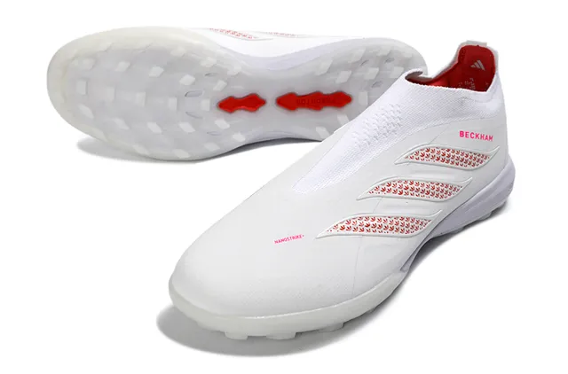 Adidas সাদা লাল লেসবিহীন সক-ফিট আপার মোল্ডেড টার্ফ স্টাডস কৃত্রিম ঘাস সকার জুতা 14