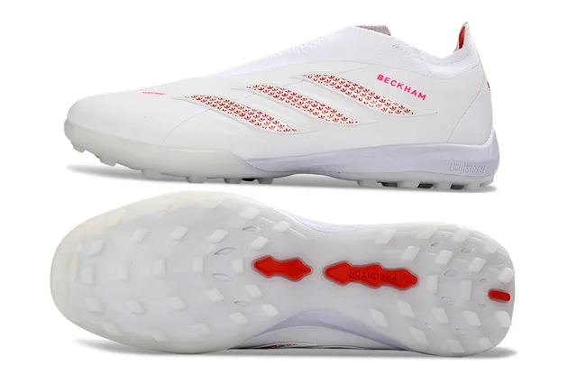Adidas সাদা লাল লেসবিহীন সক-ফিট আপার মোল্ডেড টার্ফ স্টাডস কৃত্রিম ঘাস সকার জুতা 16