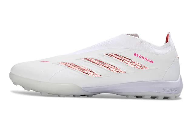 Adidas সাদা লাল লেসবিহীন সক-ফিট আপার মোল্ডেড টার্ফ স্টাডস কৃত্রিম ঘাস সকার জুতা 17