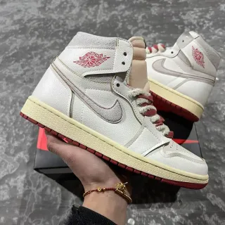 Air Jordan 1 بيج أحمر عالي الارتفاع جلد وسويد أحذية كرة السلة