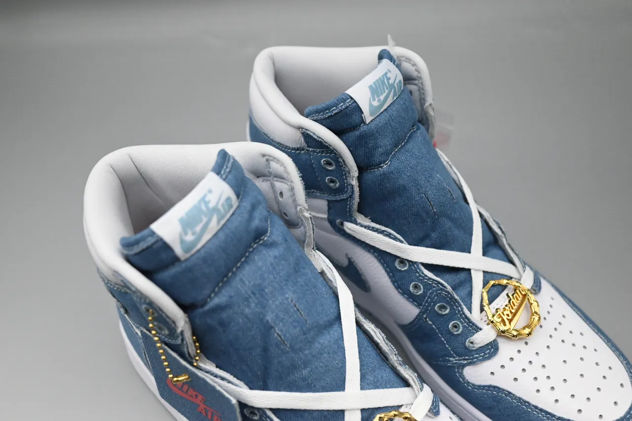 Air Jordan 1 ডেনিম ব্লু এবং হোয়াইট হাই-টপ বাস্কেটবল জুতো 7