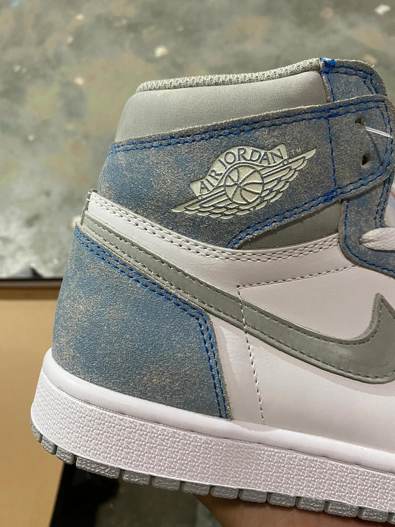 Air Jordan 1 Chaussures de Basketball Hautes en Daim Bleu Dégradé 7