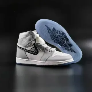 Air Jordan 1 High Tênis de Basquete Cinza Claro Branco Azul Translúcido