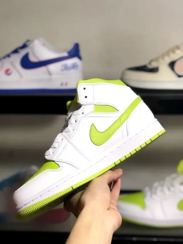 Air Jordan 1 High Blanc Vert Lime Chaussures de Basket 2