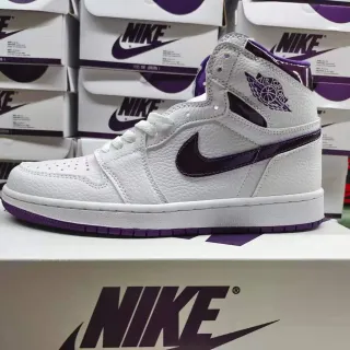 Air Jordan 1 tênis de basquete branco e roxo