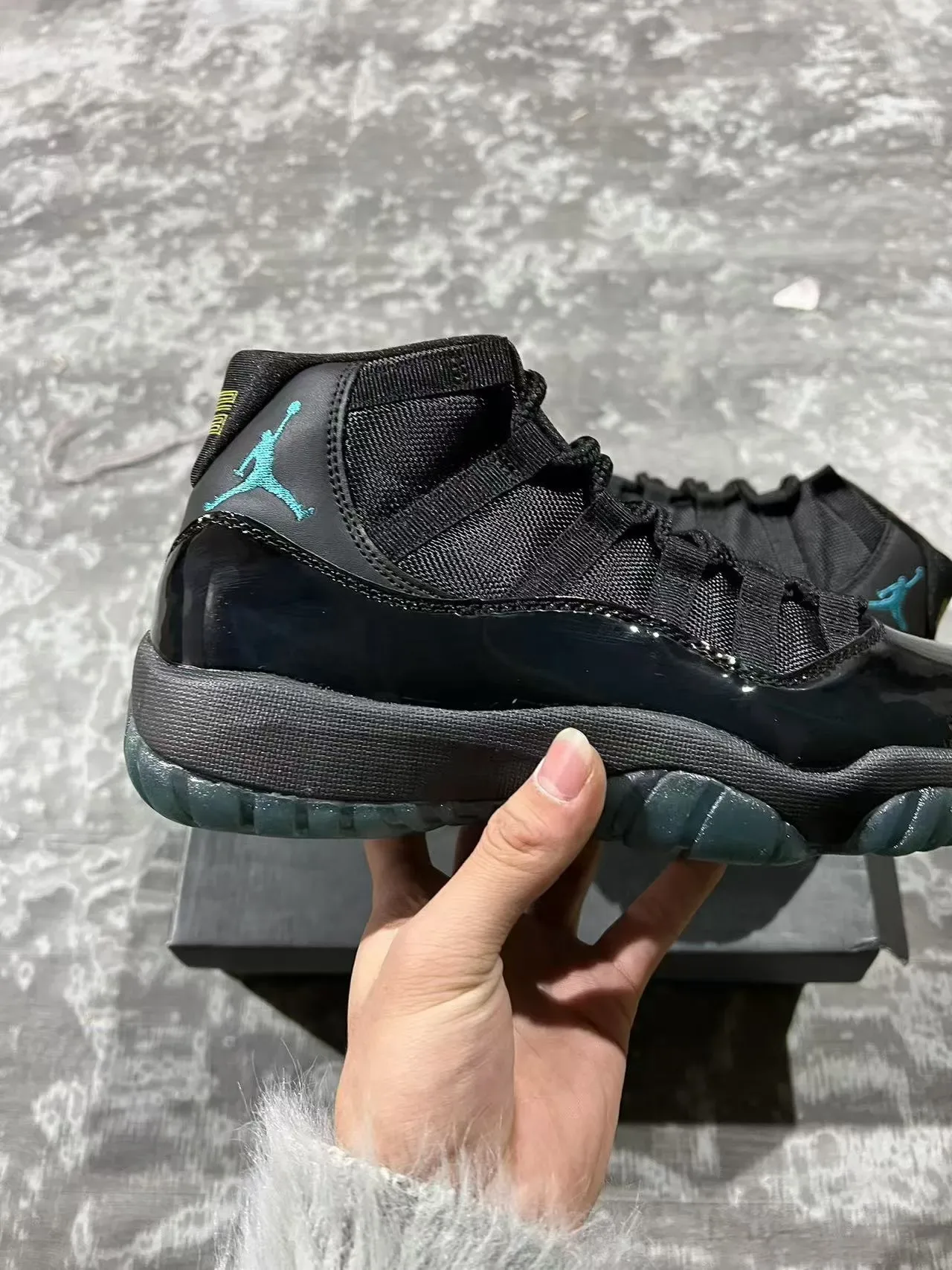 Air Jordan 11 Black Teal पैटेंट चमड़ा बास्केटबॉल जूते 6