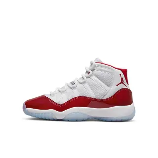 Tênis de basquete Air Jordan 11 de couro envernizado branco e vermelho-escuro