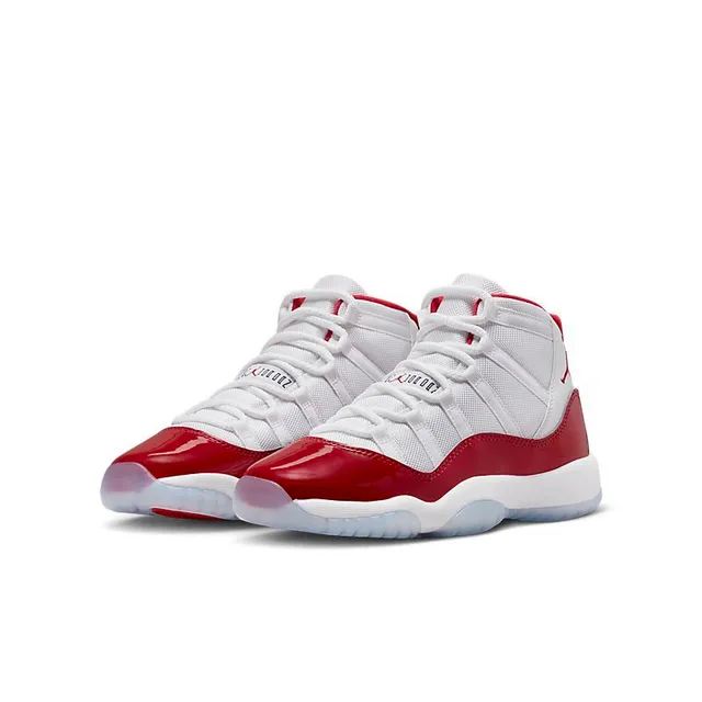 Tênis de basquete Air Jordan 11 de couro envernizado branco e vermelho-escuro 3