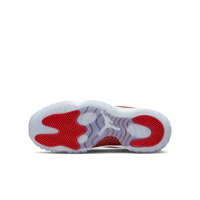 Tênis de basquete Air Jordan 11 de couro envernizado branco e vermelho-escuro 6