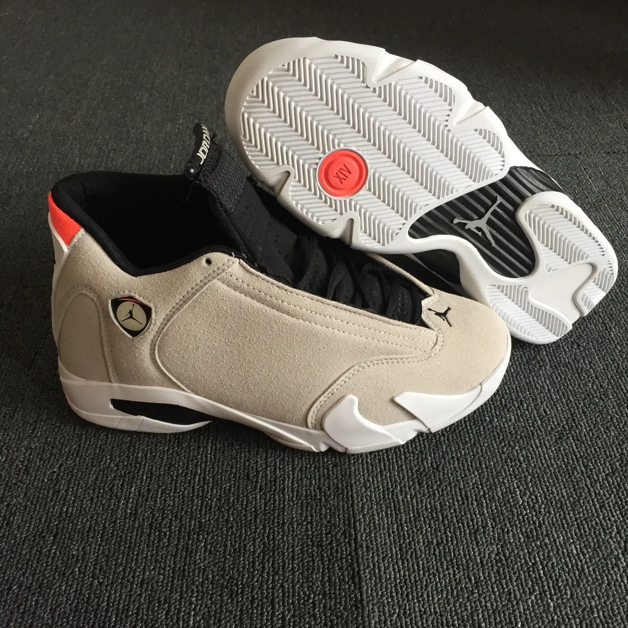 Air Jordan 14 Beige Suede Black White Basketball Shoes 12