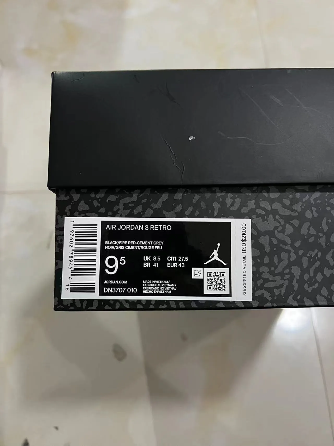 Chaussures de basketball Air Jordan 3 Black Cement Elephant Print 10