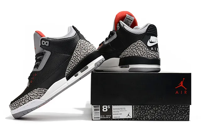 Tênis de basquete Air Jordan 3 Black Cement com estampa de elefante 8