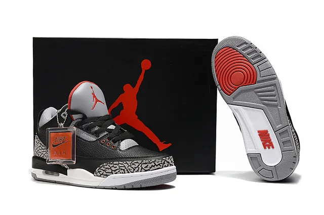 Tênis de basquete Air Jordan 3 Black Cement com estampa de elefante 9