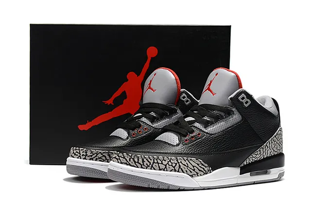 Tênis de basquete Air Jordan 3 Black Cement com estampa de elefante 12