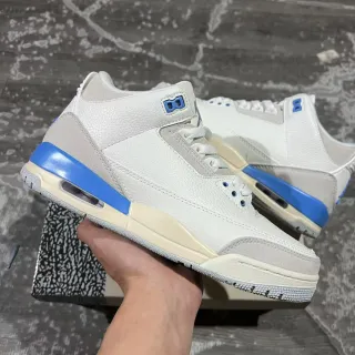 Tênis de basquete Air Jordan 3 branco cinza claro azul