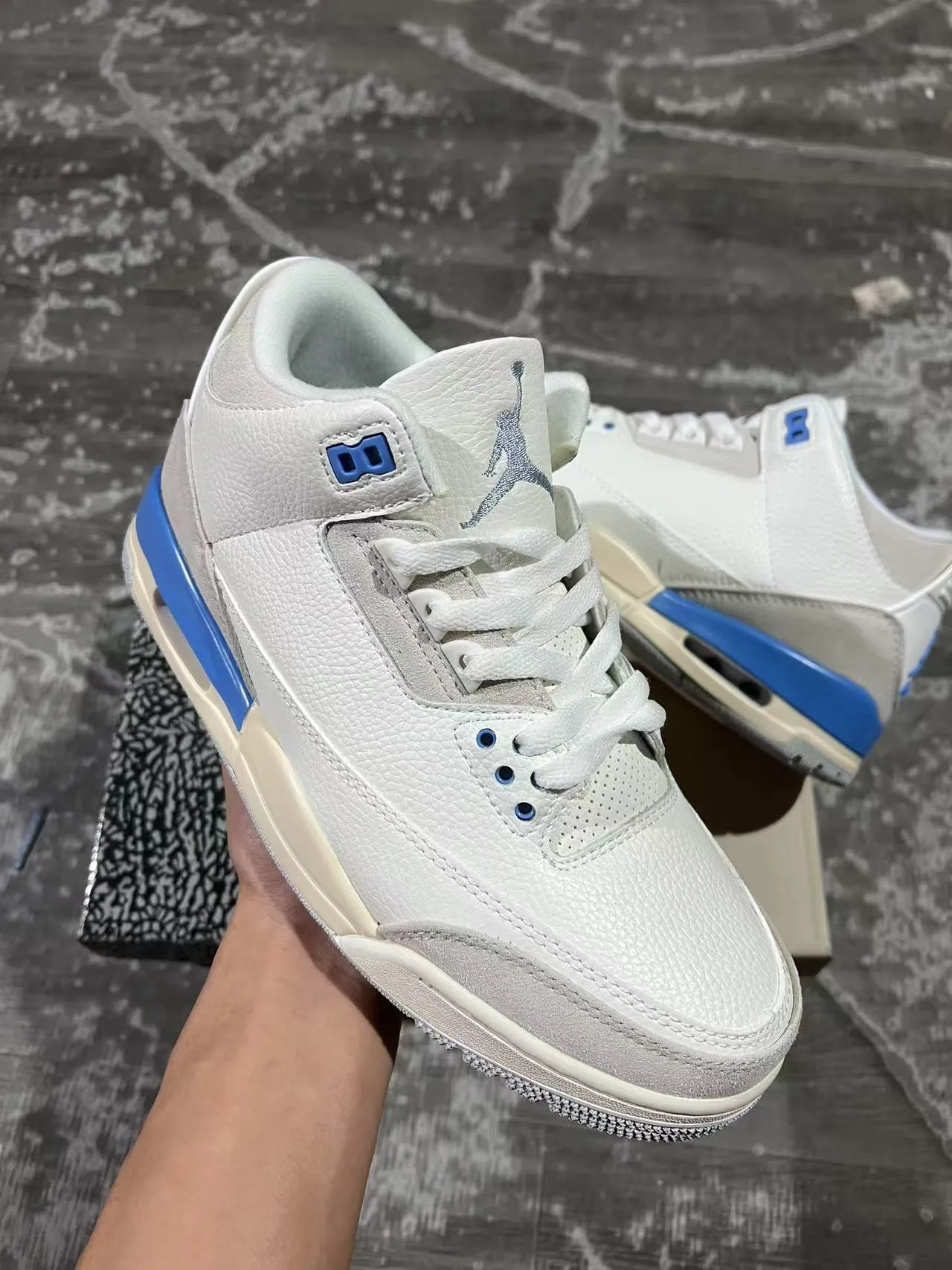 Chaussures de basketball Air Jordan 3 blanc gris clair bleu 2
